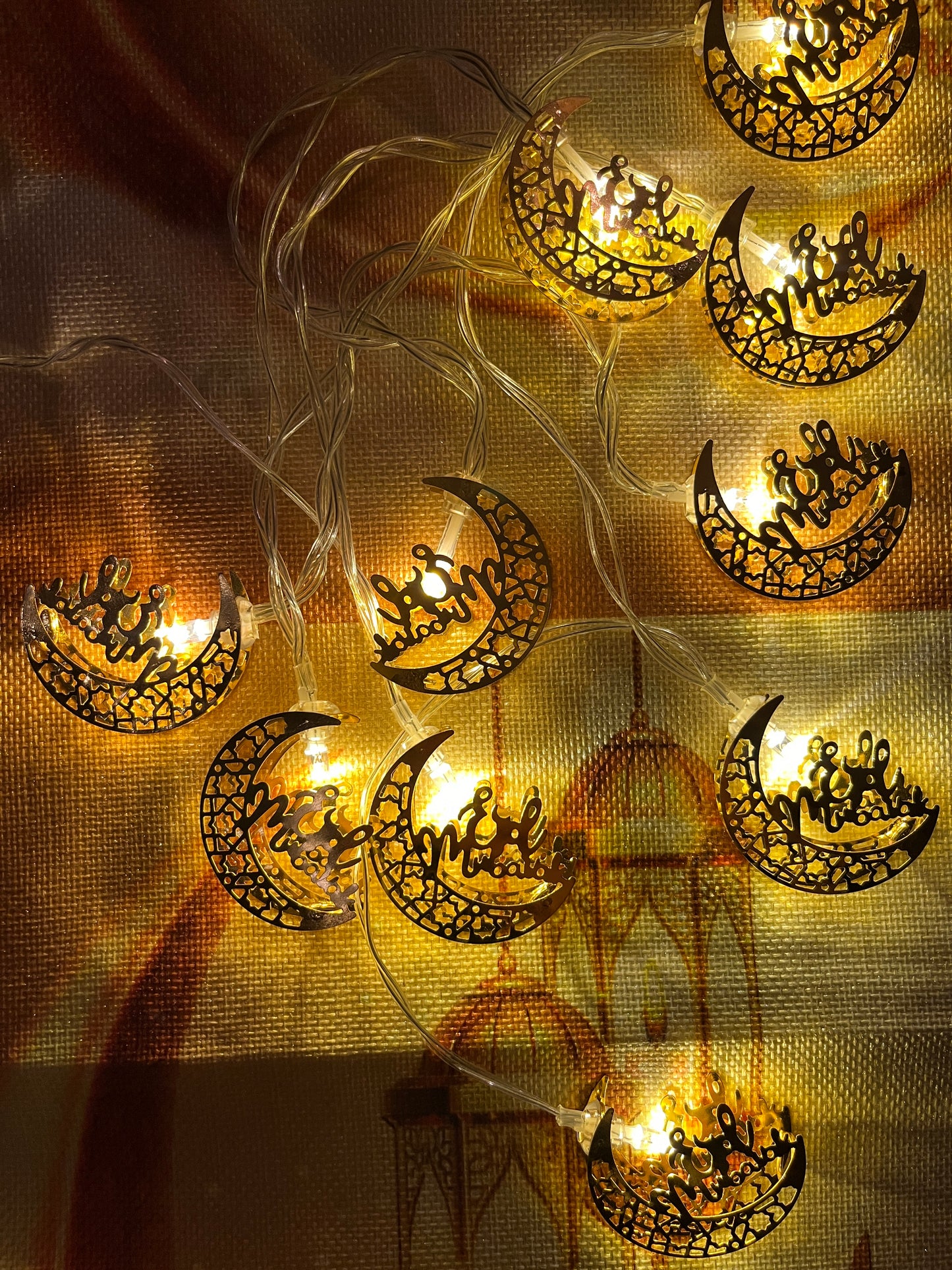 حبل زينة رمضان على شكل هلال وعيد مبارك