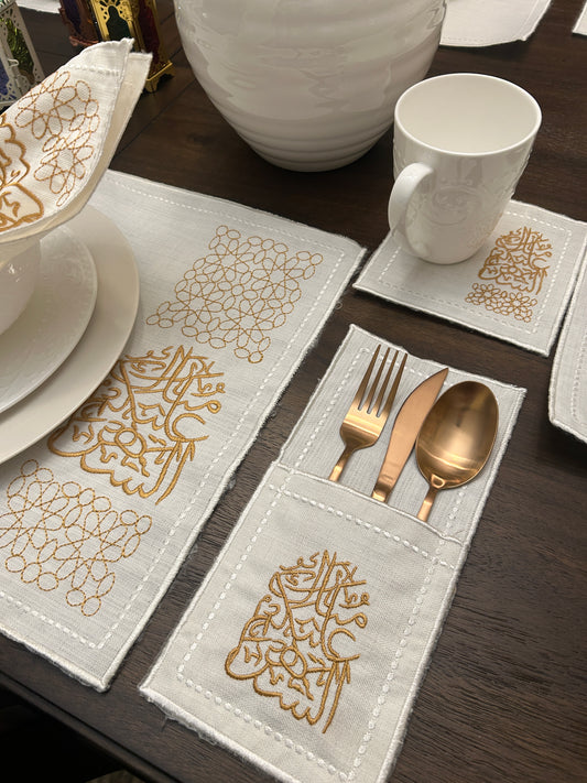 Month of Blessings - Golden Silk Embroidery Placemat Set (30 Pieces)