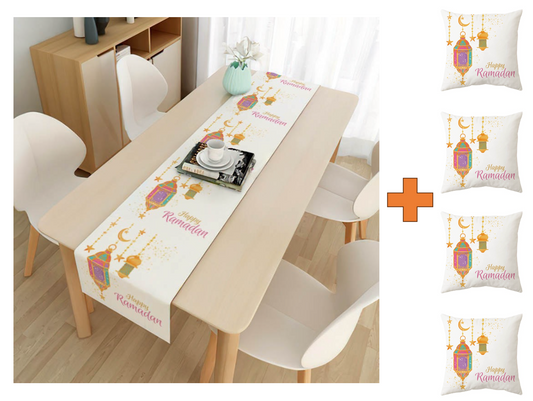 مفرش طاولة رمضان و4 أغطية وسائد