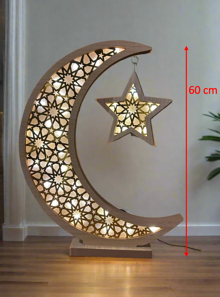 ديكور هلال من الخشب والأكريليك مع إضاءة LED