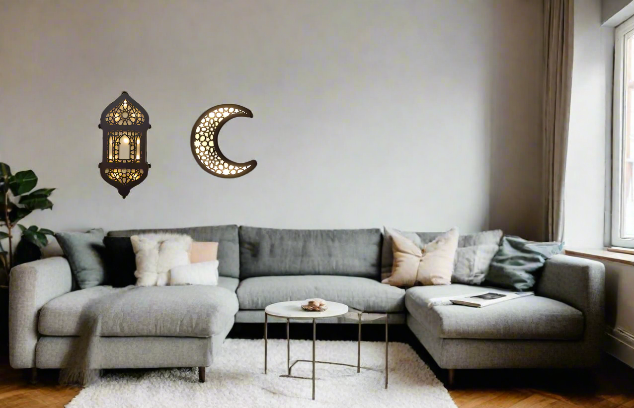 ديكور جداري خشبي مع إضاءة LED