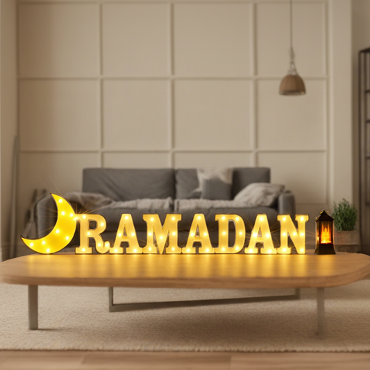 Ramadan Illuminated Letters Set with Crescent and Lantern
