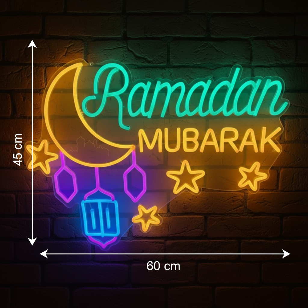 Ramadan Mubarak Neon Lights with Lantren and Stars