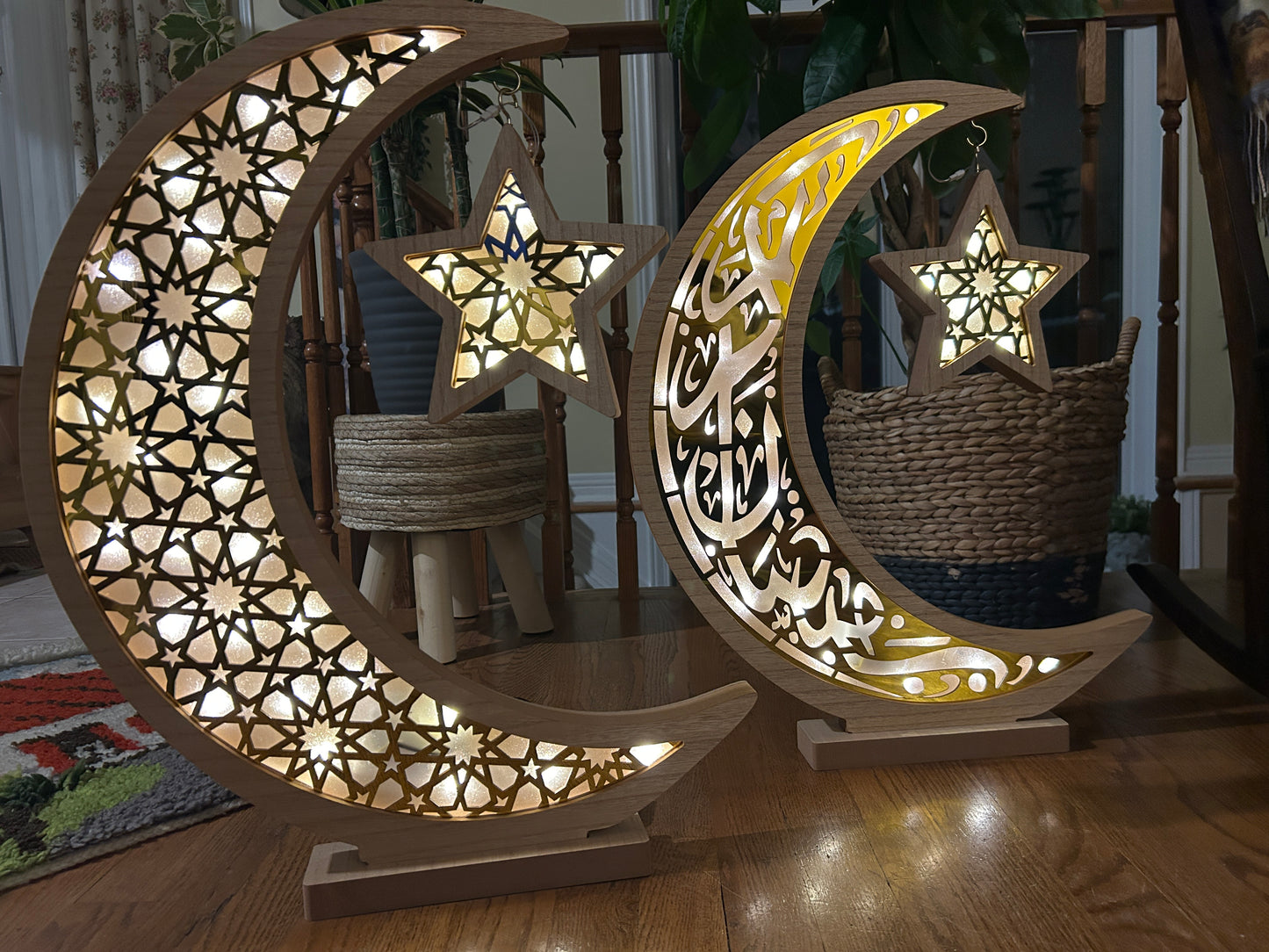 Oversized Wooden and Acrylic Crescent with LED Lighting