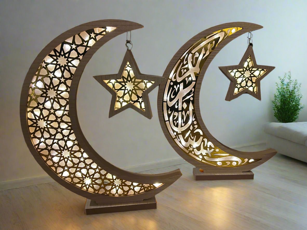 Oversized Wooden and Acrylic Crescent with LED Lighting