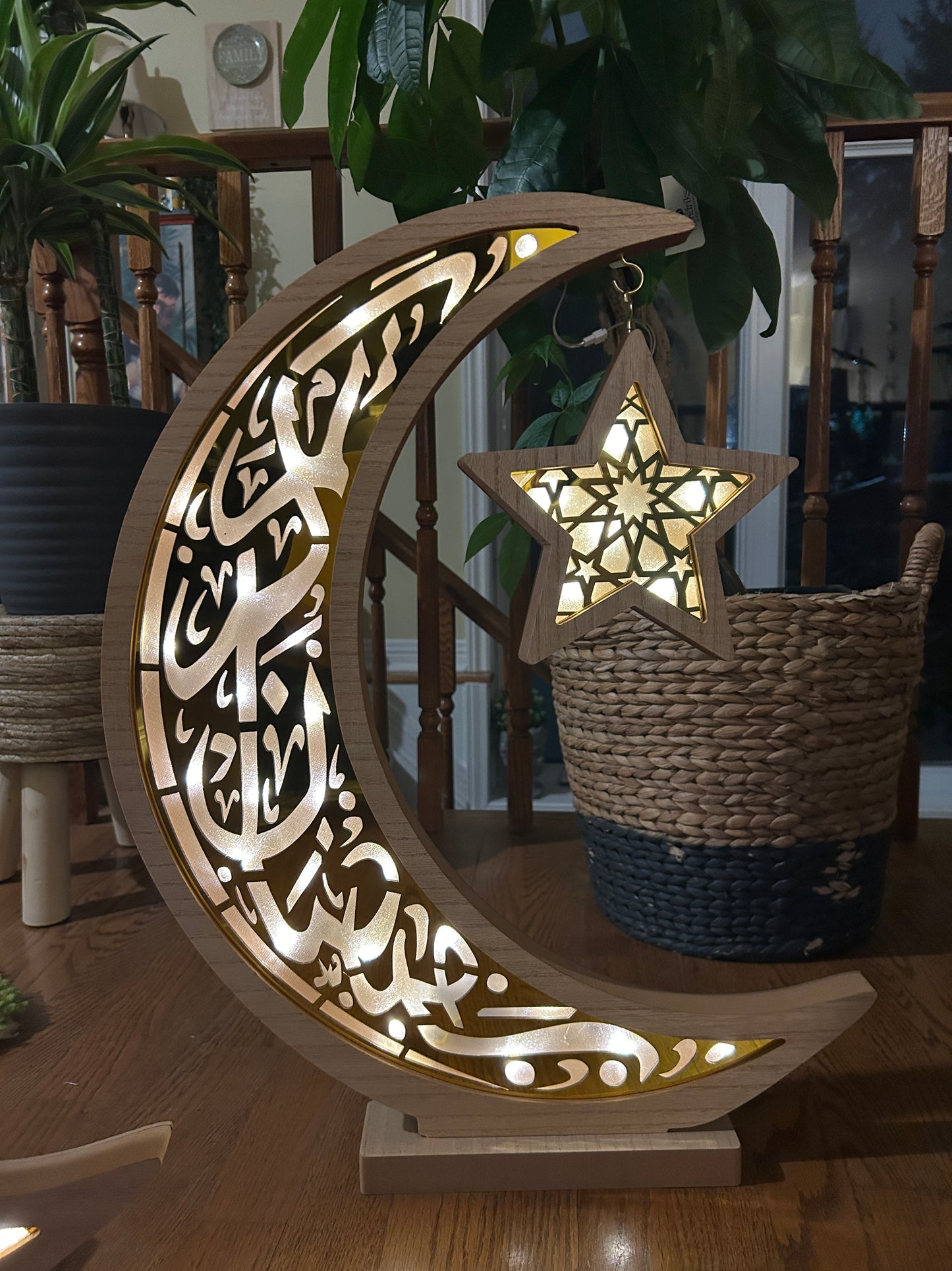 Oversized Wooden and Acrylic Crescent with LED Lighting