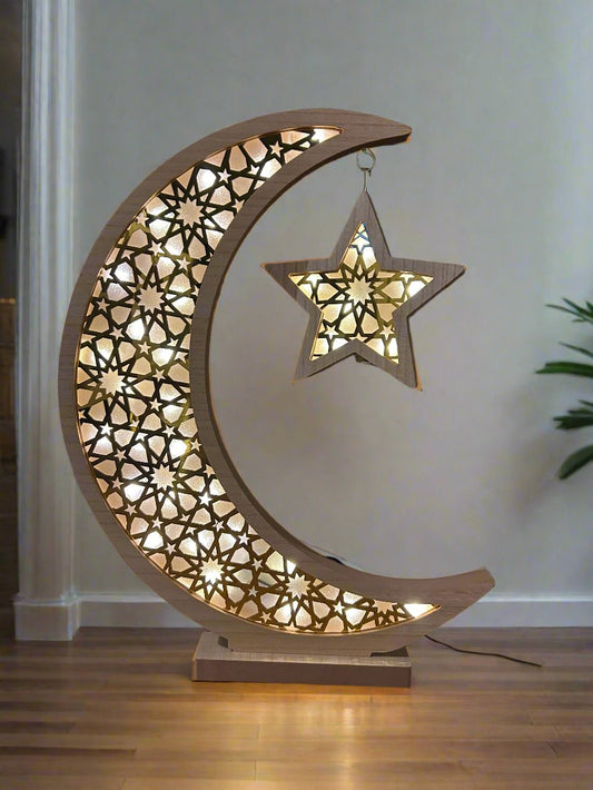 Oversized Wooden and Acrylic Crescent with LED Lighting