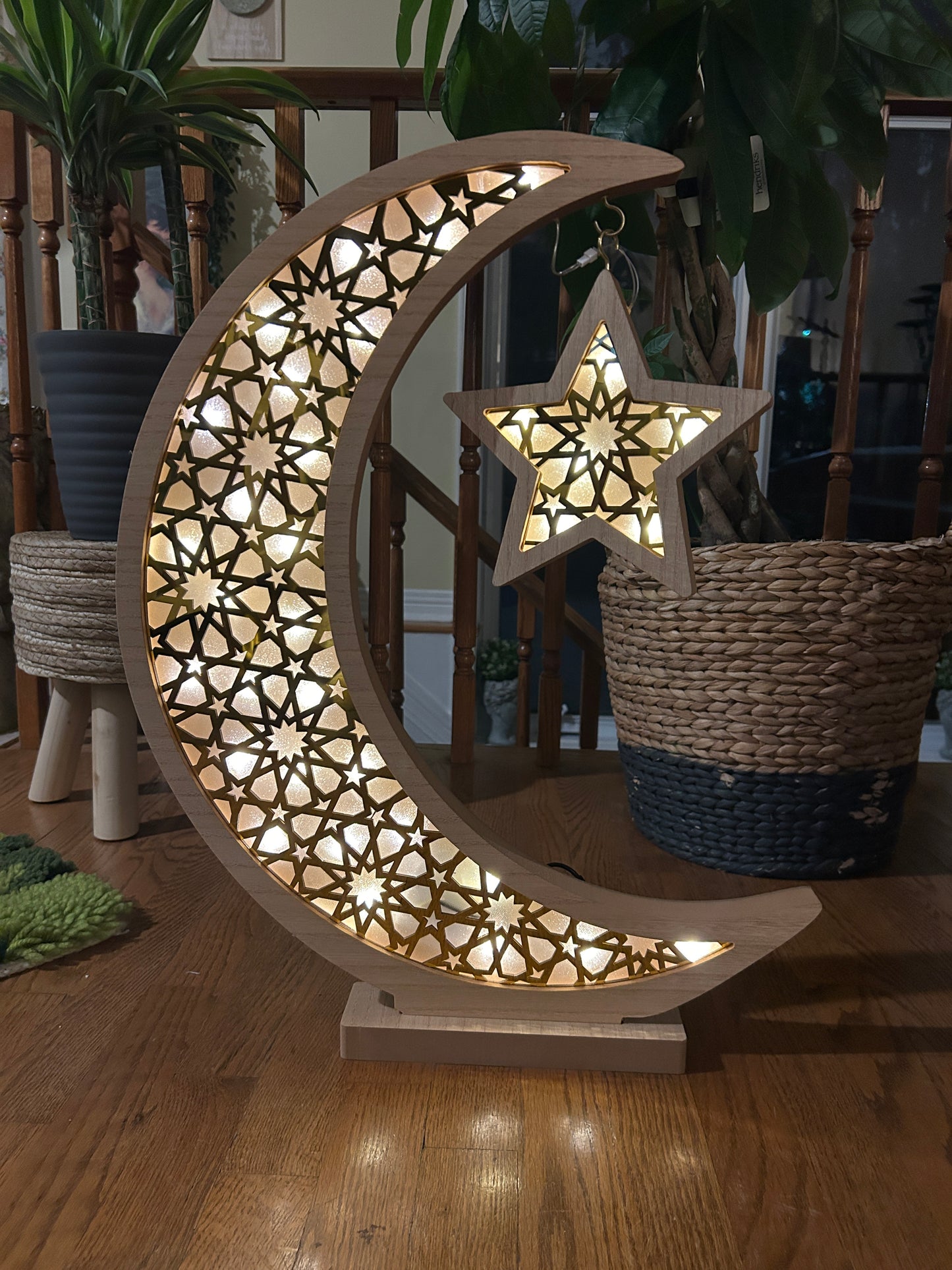 Oversized Wooden and Acrylic Crescent with LED Lighting