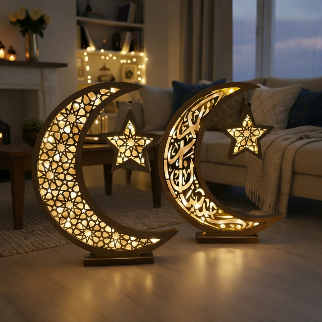 Oversized Wooden and Acrylic Crescent with LED Lighting