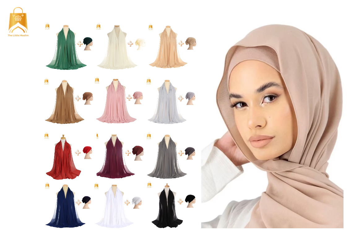 Chiffon Hijab with matching inner cap