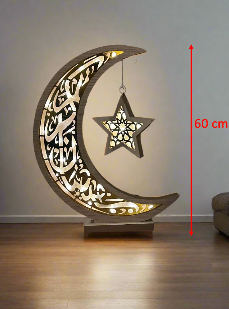 Oversized Wooden and Acrylic Crescent with LED Lighting