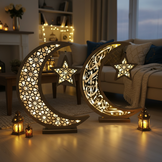 Oversized Wooden and Acrylic Crescent with LED Lighting