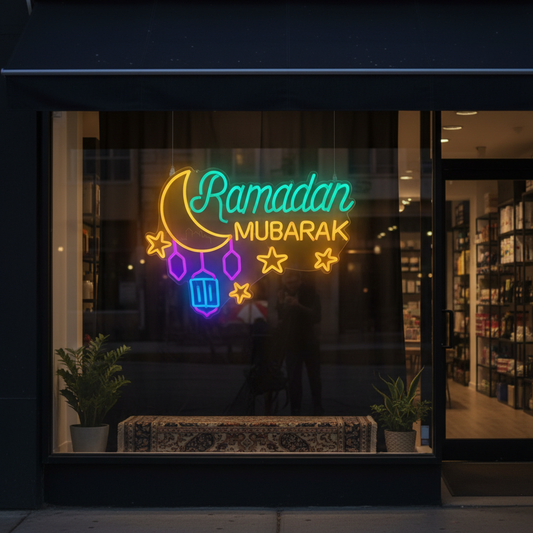Ramadan Mubarak Neon Lights with Lantren and Stars