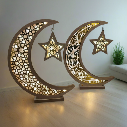 Oversized Wooden and Acrylic Crescent with LED Lighting