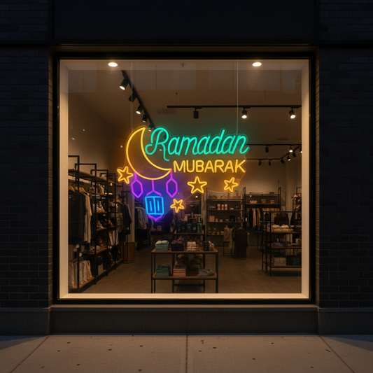 Ramadan Mubarak Neon Lights with Lantren and Stars