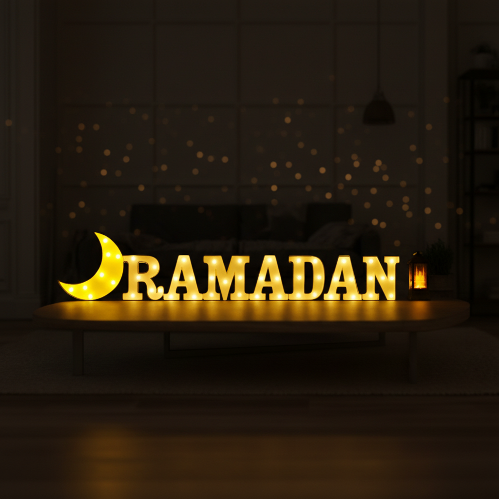 Ramadan Illuminated Letters Set with Crescent and Lantern