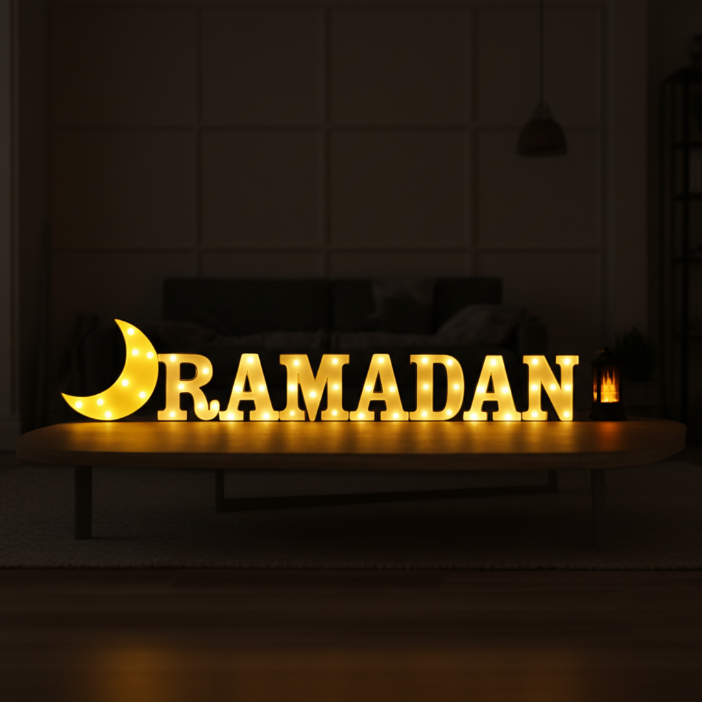 Ramadan Illuminated Letters Set with Crescent and Lantern