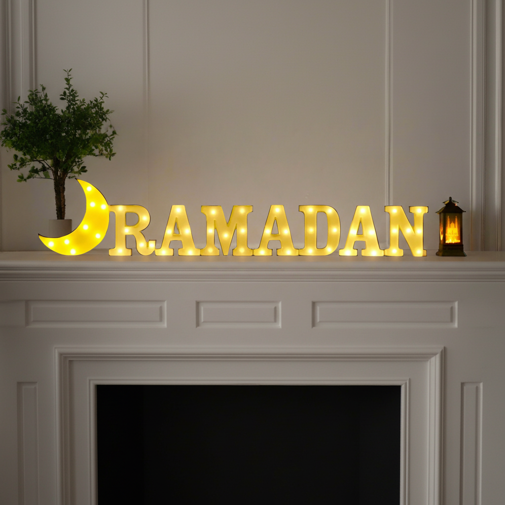 Ramadan Illuminated Letters Set with Crescent and Lantern