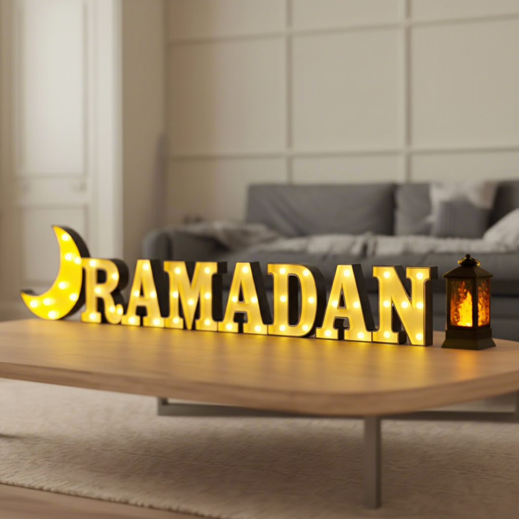 Ramadan Illuminated Letters Set with Crescent and Lantern